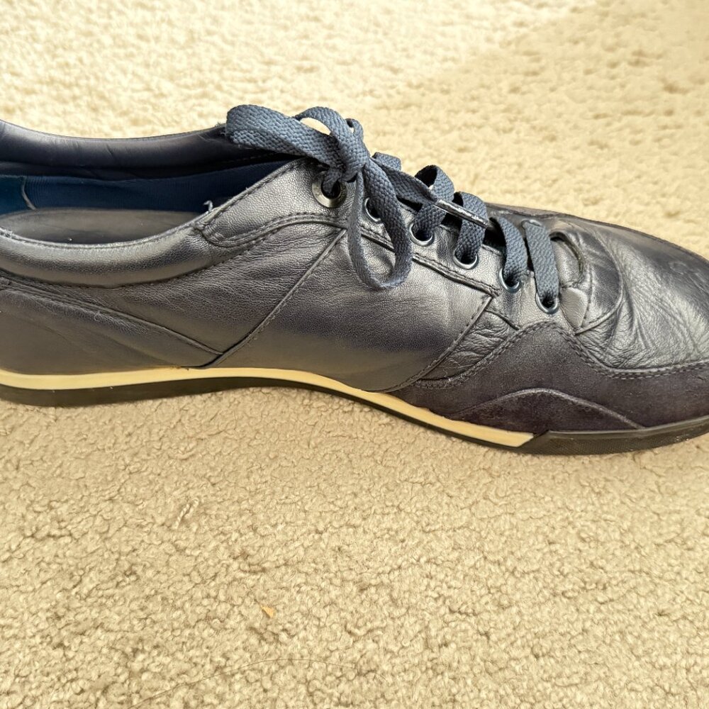 $995 Authentic SALVATORE FERRAGAMO Made in ITALY Blue Leather Sneakers Sz.10.5 - Picture 10 of 12